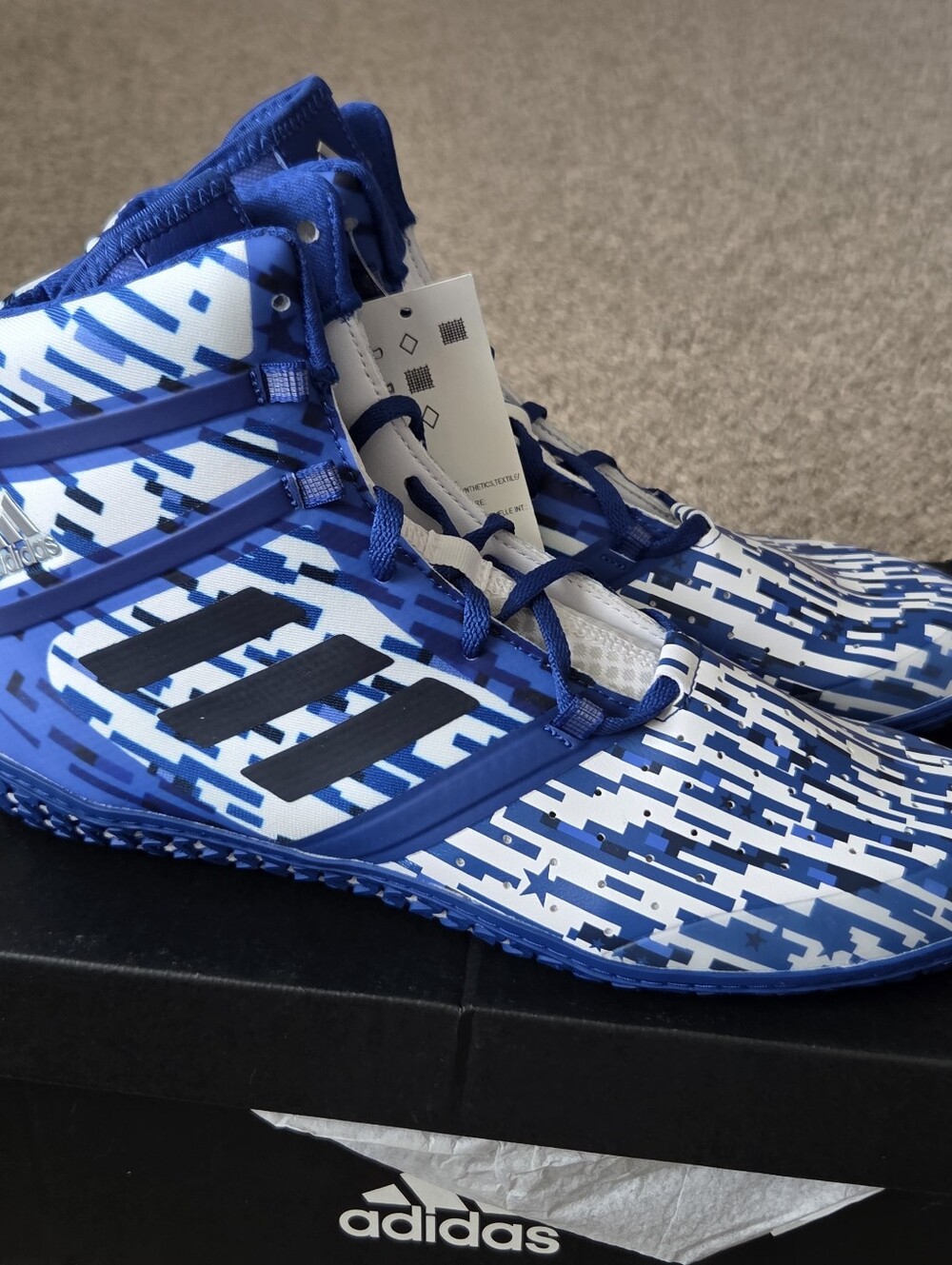 Adidas Impact Wrestling Shoes - Digital Print - Royal Blue Mens Size 9 NEW